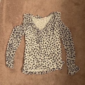 Loft, animal print long sleeve blouse, small, black/white